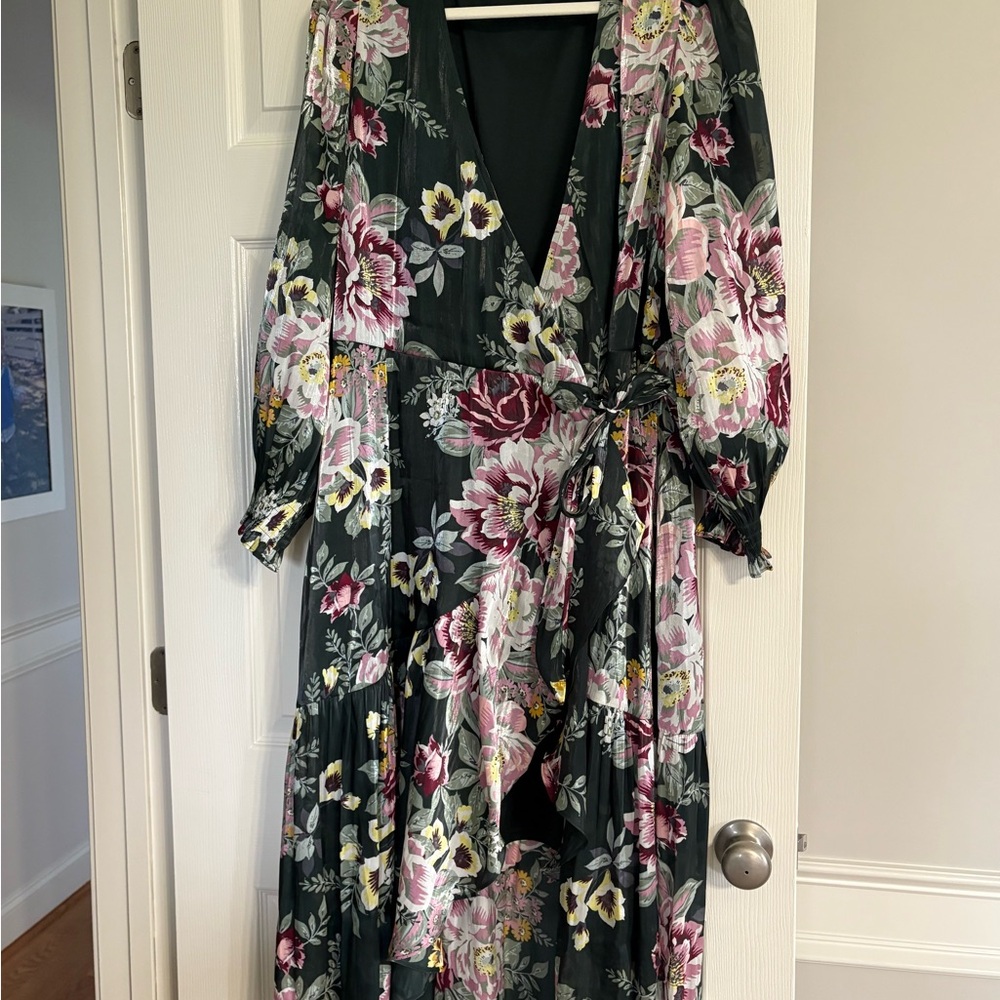 LC Lauren Conrad Floral Long Sleeve Dress - Dark Green and Pink